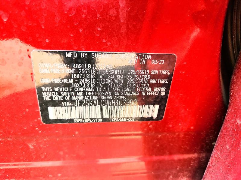 Photo 14 from auction – 2024 SUBARU FORESTER with VIN JF2SKALC9RH403960