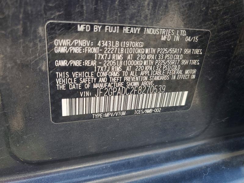 Photo 14 from auction – 2015 SUBARU XV CROSSTREK with VIN JF2GPADC2F8270539