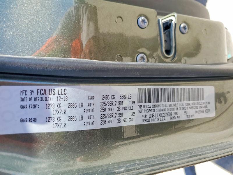 Photo 14 from auction – 2019 JEEP CHEROKEE with VIN 1C4PJLLX1KD370598