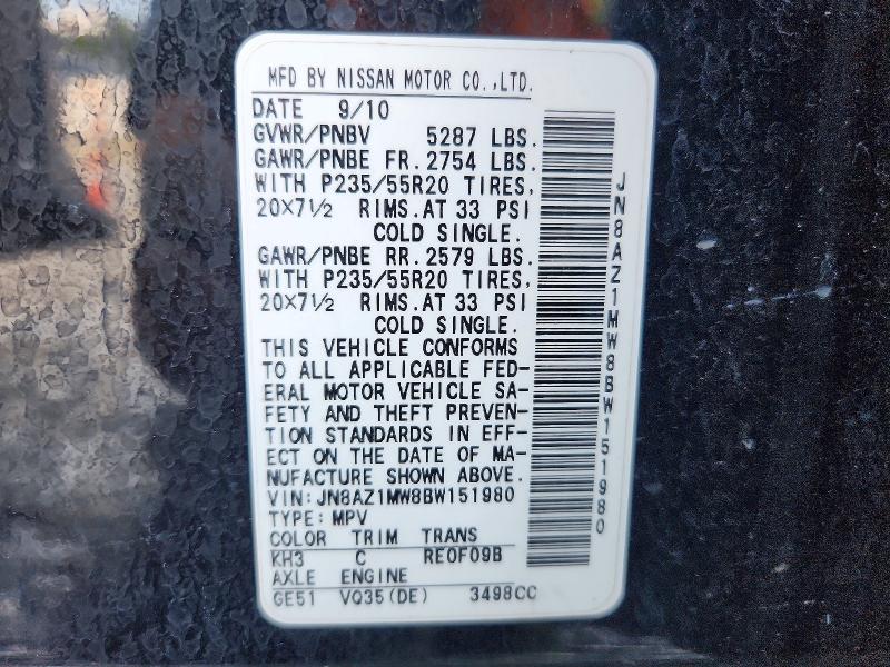 Photo 14 from auction – 2011 NISSAN MURANO with VIN JN8AZ1MW8BW151980