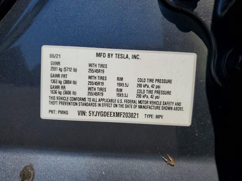 Photo 14 from auction – 2021 TESLA MODEL Y with VIN 5YJYGDEEXMF203821