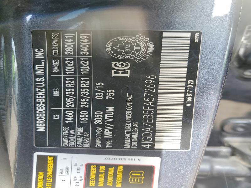 Photo 14 from auction – 2015 MERCEDES-BENZ ML with VIN 4JGDA7EB5FA572696