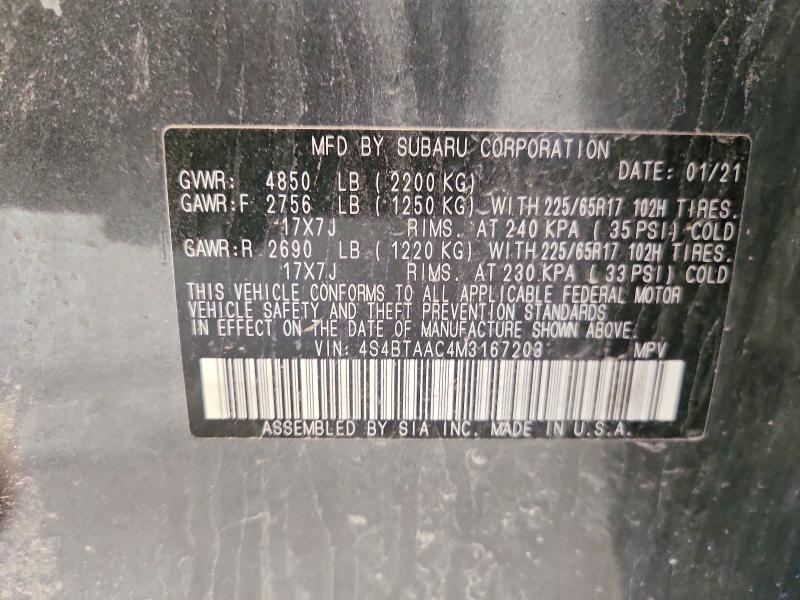 Photo 14 from auction – 2021 SUBARU OUTBACK with VIN 4S4BTAAC4M3167203