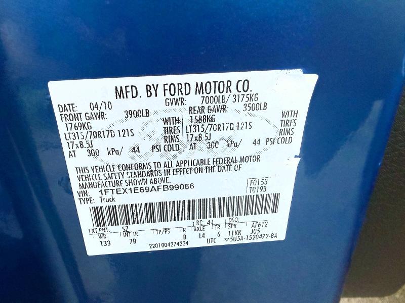 Photo 10 from auction – 2010 FORD F150 with VIN 1FTEX1E69AFB99066