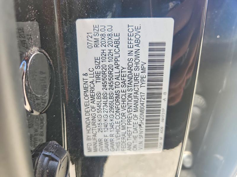 Photo 14 from auction – 2021 HONDA PILOT with VIN 5FNYF5H20MB047217