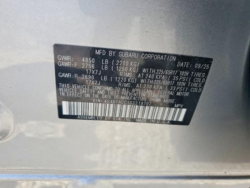 Photo 14 from auction – 2025 SUBARU OUTBACK with VIN 4S4BTACC1S3319707
