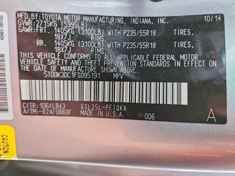 Photo 14 from auction – 2015 TOYOTA SIENNA with VIN 5TDDK3DC1FS095191
