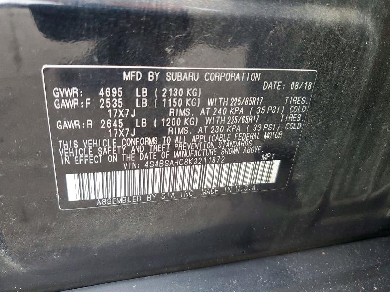 Photo 14 from auction – 2019 SUBARU OUTBACK with VIN 4S4BSAHC8K3211872