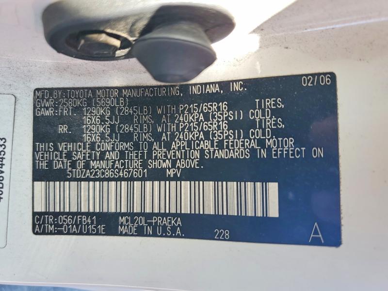 Photo 14 from auction – 2006 TOYOTA SIENNA with VIN 5TDZA23C86S467601