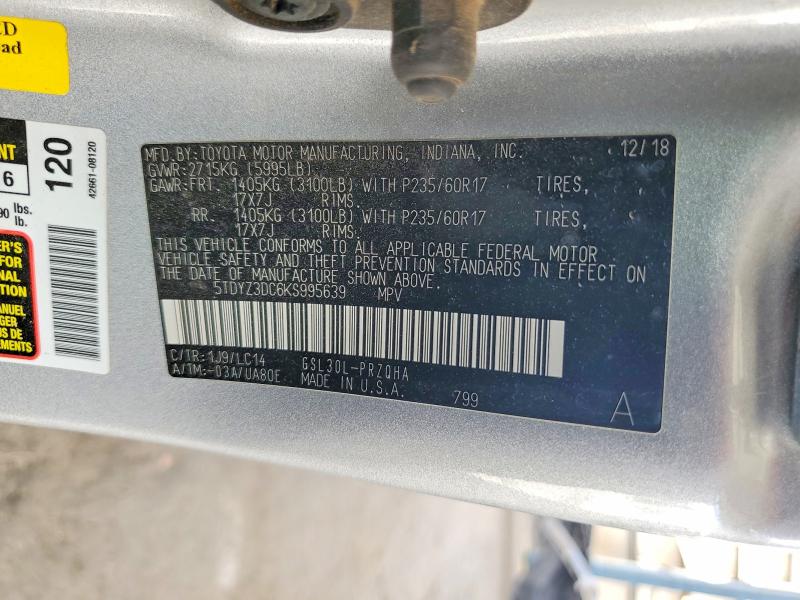 Photo 14 from auction – 2019 TOYOTA SIENNA with VIN 5TDYZ3DC6KS995639