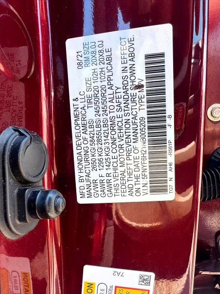 Photo 10 from auction – 2022 HONDA PILOT with VIN 5FNYF6H21NB005209