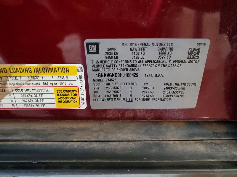 Photo 14 from auction – 2017 CHEVROLET TRAVERSE with VIN 1GNKVGKD0HJ168429