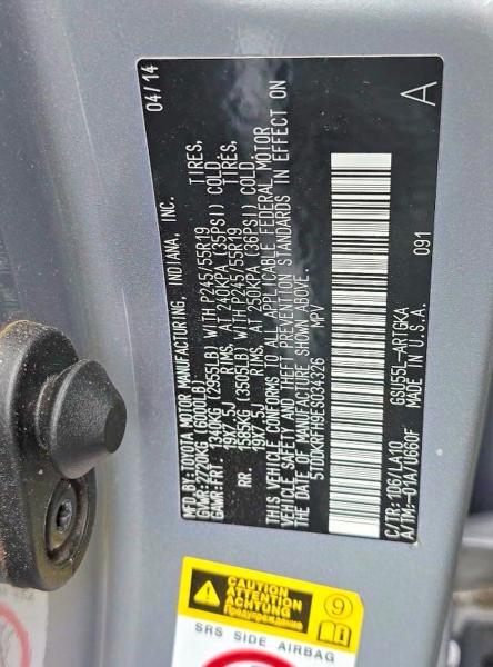 Photo 10 from auction – 2014 TOYOTA HIGHLANDER with VIN 5TDDKRFH9ES034326