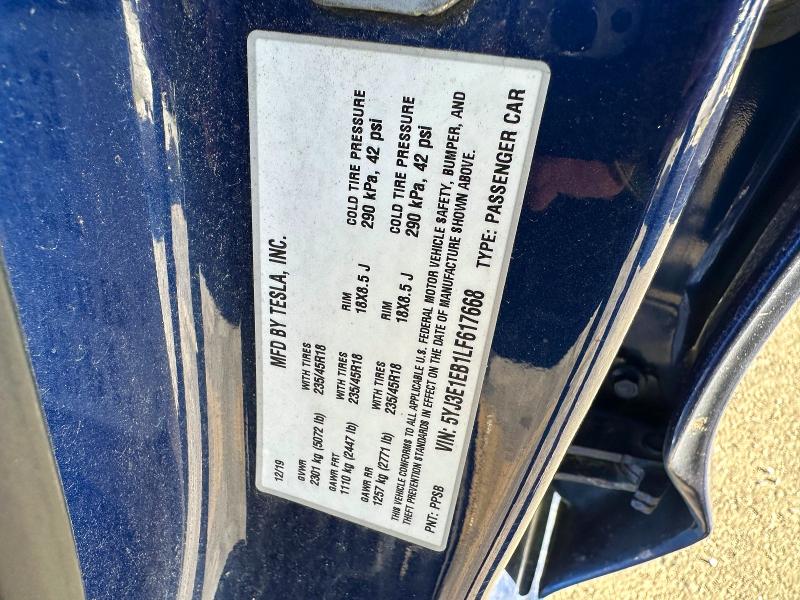 Photo 10 from auction – 2020 TESLA MODEL 3 with VIN 5YJ3E1EB1LF617668