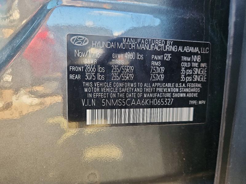 Photo 14 from auction – 2019 HYUNDAI SANTA FE with VIN 5NMS5CAA6KH065327