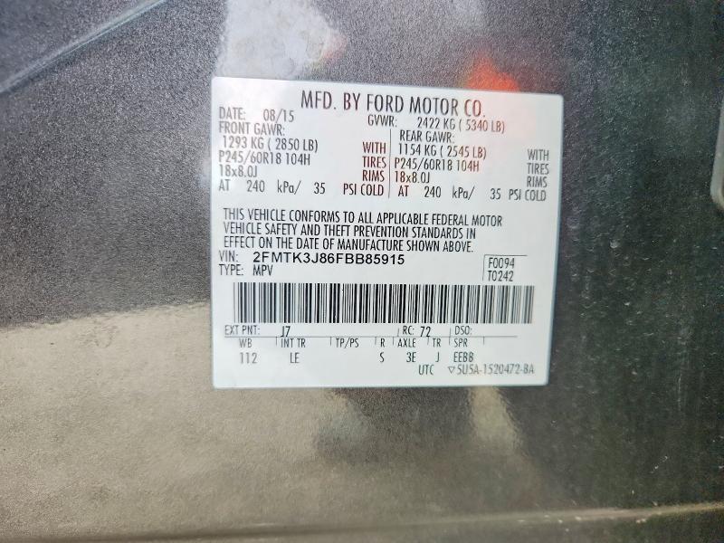 Photo 14 from auction – 2015 FORD EDGE with VIN 2FMTK3J86FBB85915