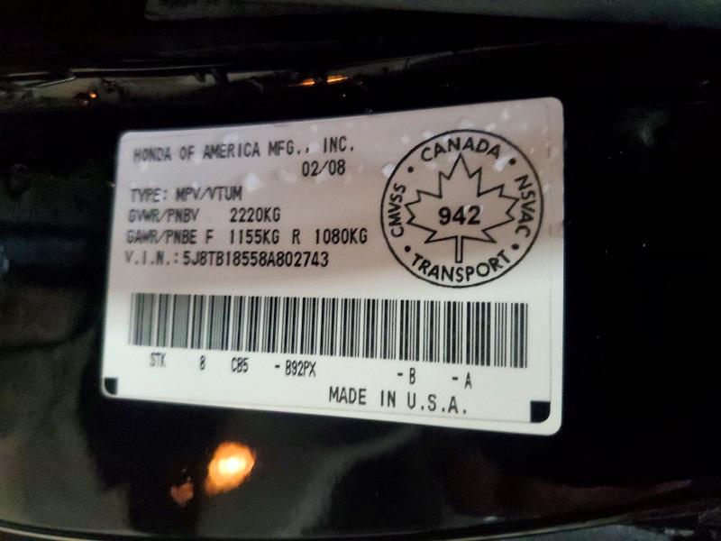 Photo 14 from auction – 2008 ACURA RDX with VIN 5J8TB18558A802743