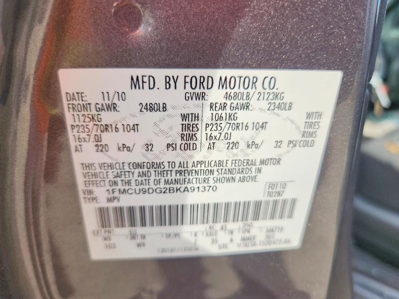 Photo 14 from auction – 2011 FORD ESCAPE with VIN 1FMCU9DG2BKA91370