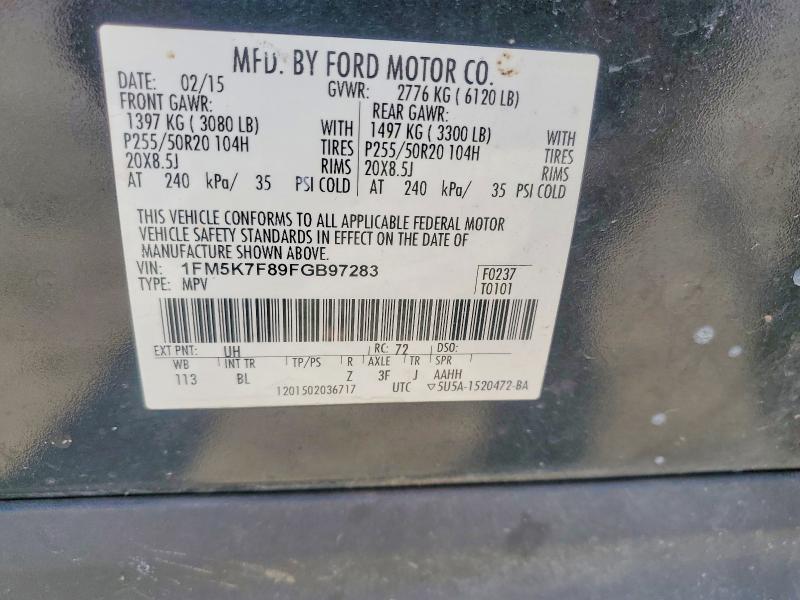 Photo 14 from auction – 2015 FORD EXPLORER with VIN 1FM5K7F89FGB97283