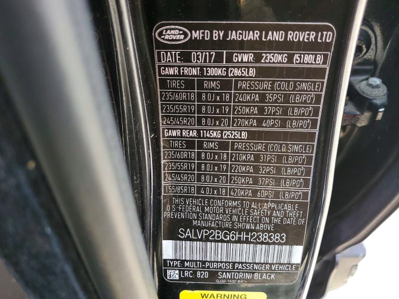 Photo 14 from auction – 2017 LAND ROVER RANGE ROVER EVOQUE with VIN SALVP2BG6HH238383