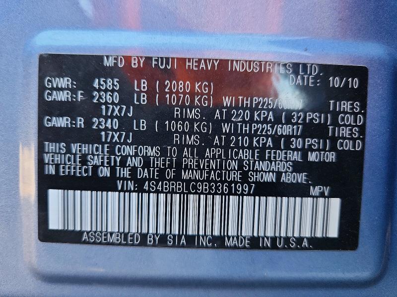 Photo 14 from auction – 2011 SUBARU OUTBACK with VIN 4S4BRBLC9B3361997