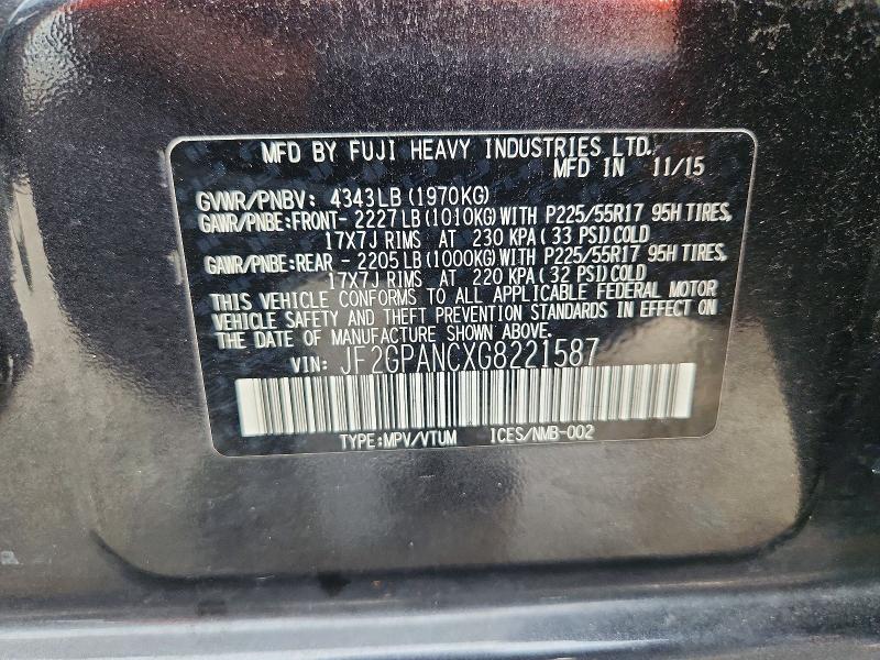 Photo 14 from auction – 2016 SUBARU CROSSTREK with VIN JF2GPANCXG8221587