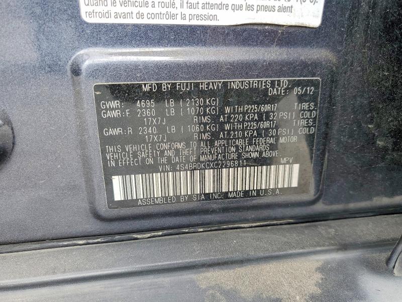 Photo 14 from auction – 2012 SUBARU OUTBACK with VIN 4S4BRDKCXC2296811