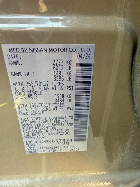 Photo 10 from auction – 2024 NISSAN FRONTIER with VIN 1N6ED1EJ4RN657334