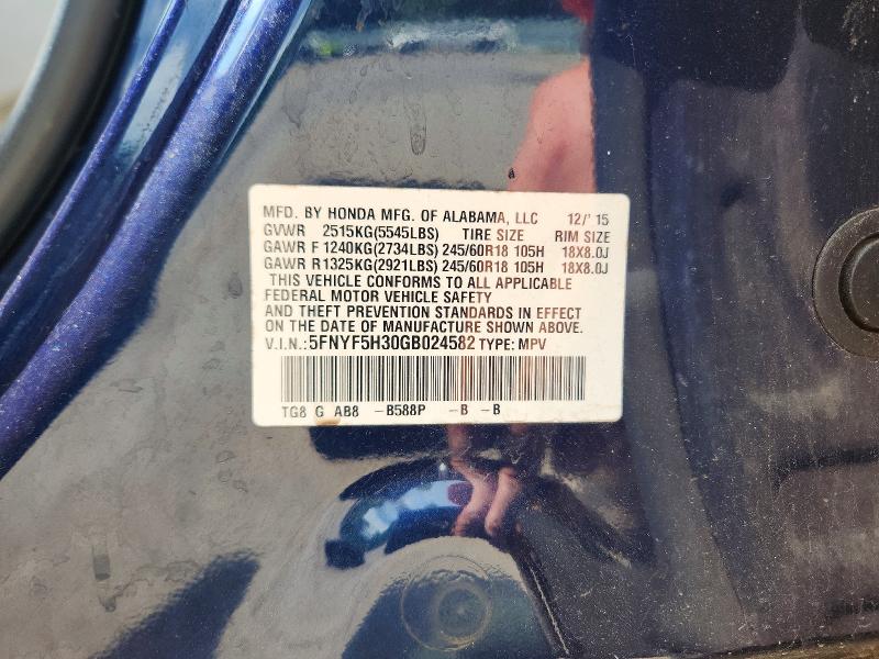 Zdjęcie 14 z aukcji – 2016 HONDA PILOT z VIN 5FNYF5H30GB024582