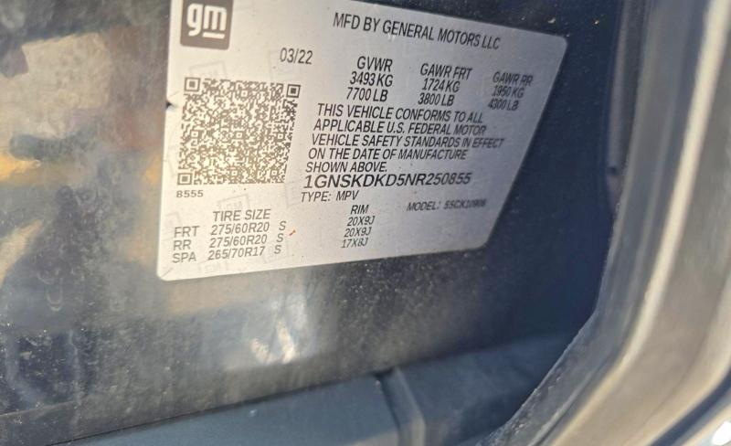 Photo 10 from auction – 2022 CHEVROLET SUBURBAN with VIN 1GNSKDKD5NR250855