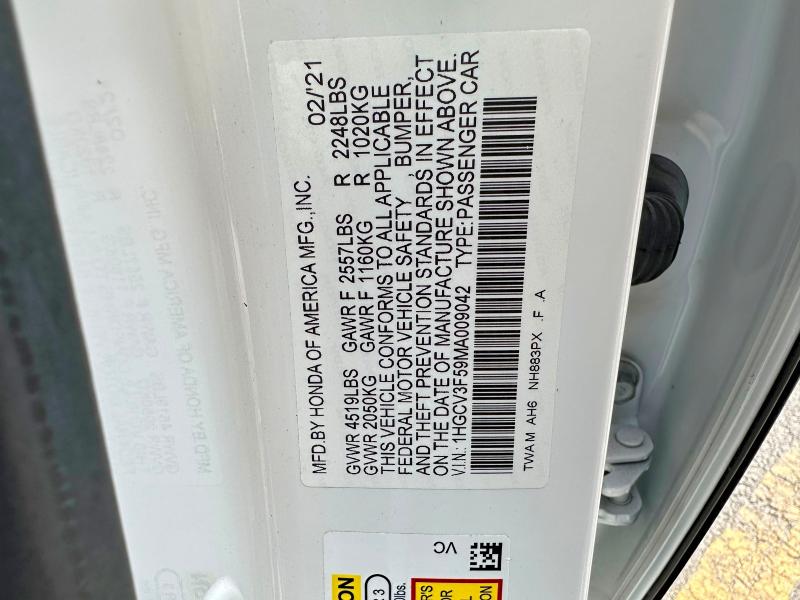 Photo 10 from auction – 2021 HONDA ACCORD with VIN 1HGCV3F59MA009042
