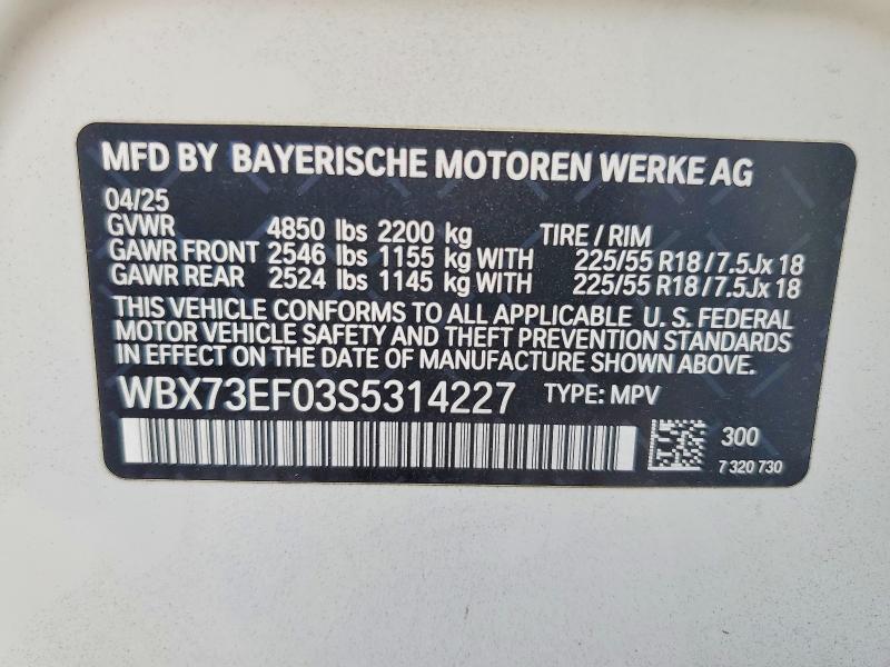Photo 14 from auction – 2025 BMW X1 with VIN WBX73EF03S5314227