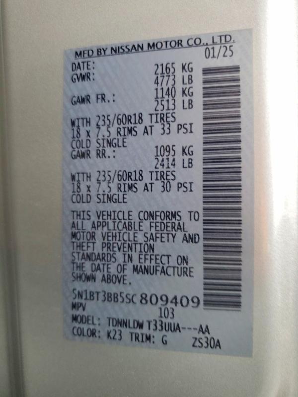 Photo 14 from auction – 2025 NISSAN ROGUE with VIN 5N1BT3BB5SC809409