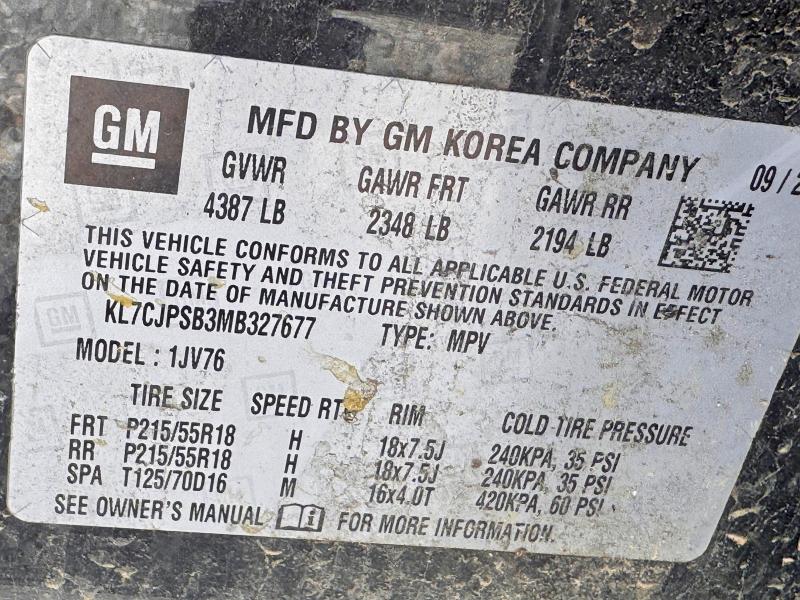 Photo 10 from auction – 2021 CHEVROLET TRAX with VIN KL7CJPSB3MB327677