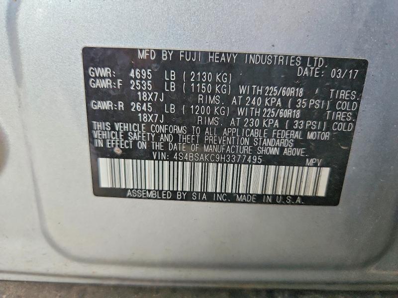 Фото 14 с аукциона – 2017 SUBARU OUTBACK с VIN 4S4BSAKC9H3377495