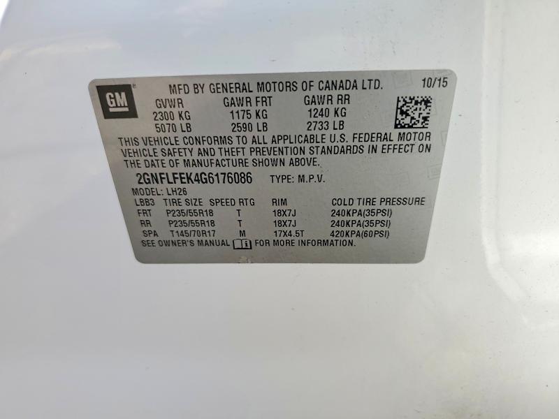 Photo 14 from auction – 2016 CHEVROLET EQUINOX with VIN 2GNFLFEK4G6176086