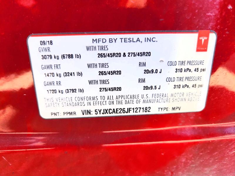 Photo 14 from auction – 2018 TESLA MODEL X with VIN 5YJXCAE26JF127182