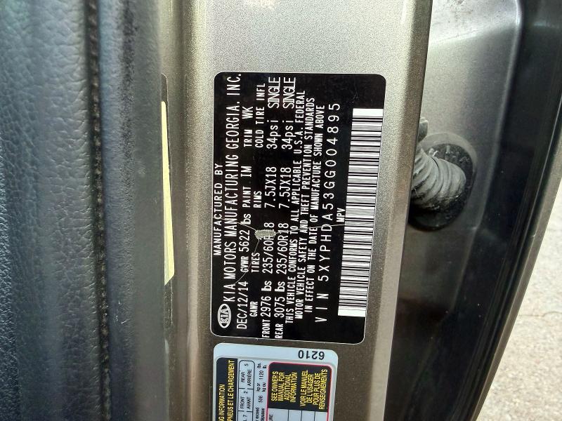 Photo 10 from auction – 2016 KIA SORENTO with VIN 5XYPHDA53GG004895