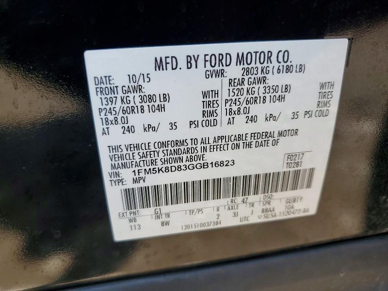 Photo 14 from auction – 2016 FORD EXPLORER with VIN 1FM5K8D83GGB16823