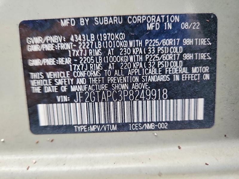 Photo 14 from auction – 2023 SUBARU CROSSTREK with VIN JF2GTAPC3P8249918