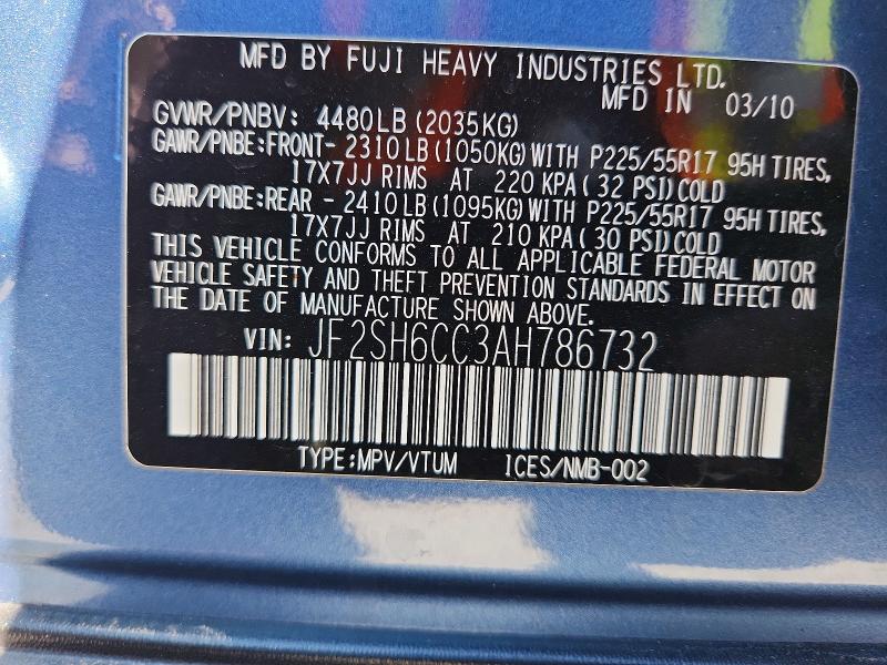 Photo 14 from auction – 2010 SUBARU FORESTER with VIN JF2SH6CC3AH786732