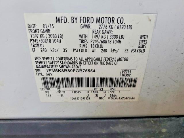 Photo 14 from auction – 2015 FORD EXPLORER with VIN 1FM5K8B89FGB75554