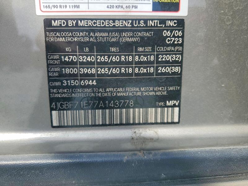 Photo 14 from auction – 2007 MERCEDES-BENZ GL with VIN 4JGBF71E77A143778