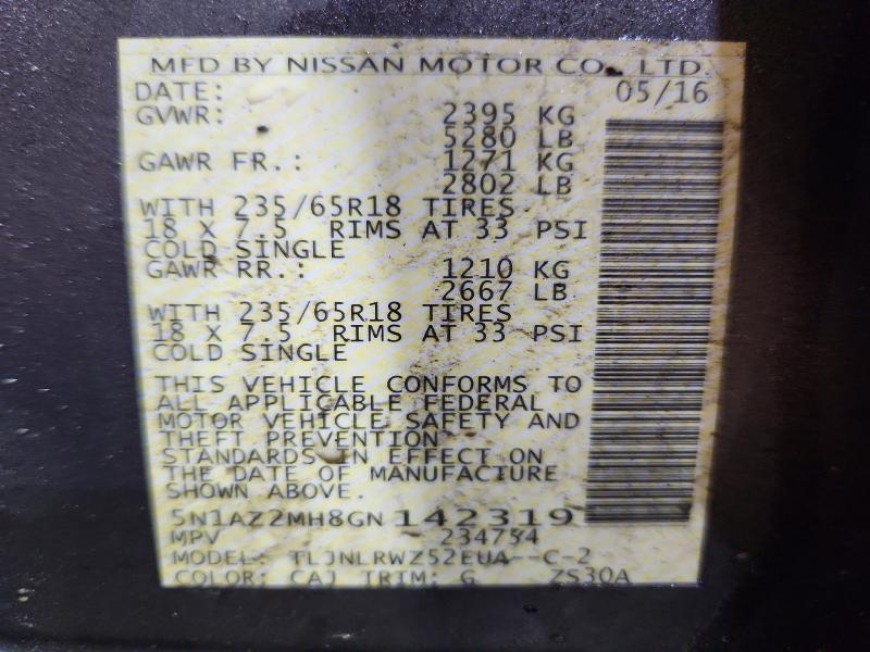 Photo 14 from auction – 2016 NISSAN MURANO with VIN 5N1AZ2MH8GN142319