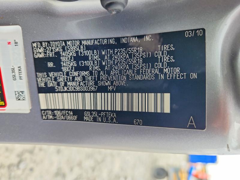 Photo 14 from auction – 2011 TOYOTA SIENNA with VIN 5TDJK3DC9BS003967