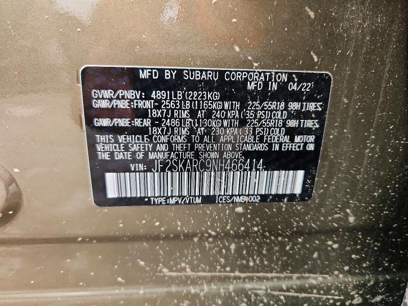 Photo 14 from auction – 2022 SUBARU FORESTER with VIN JF2SKARC9NH466414