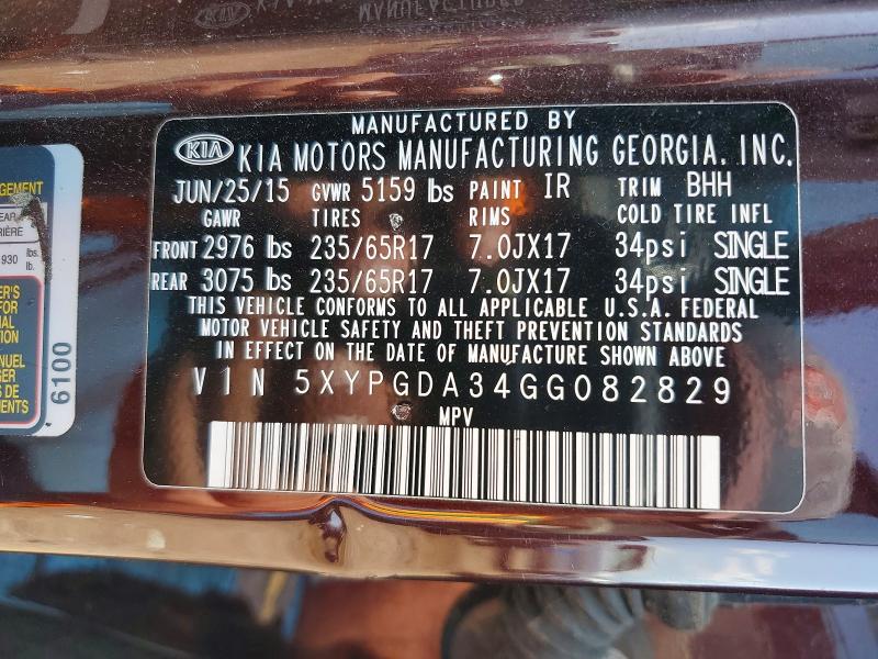 Photo 14 from auction – 2016 KIA SORENTO with VIN 5XYPGDA34GG082829