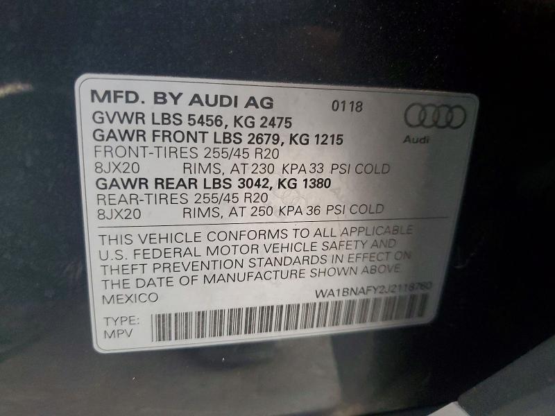 Foto 14 de la subasta – 2018 AUDI Q5 con VIN WA1BNAFY2J2118760