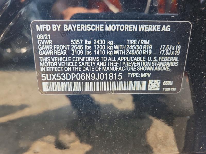 Photo 14 from auction – 2022 BMW X3 with VIN 5UX53DP06N9J01815