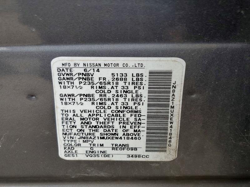 Photo 14 from auction – 2014 NISSAN MURANO with VIN JN8AZ1MUXEW418460